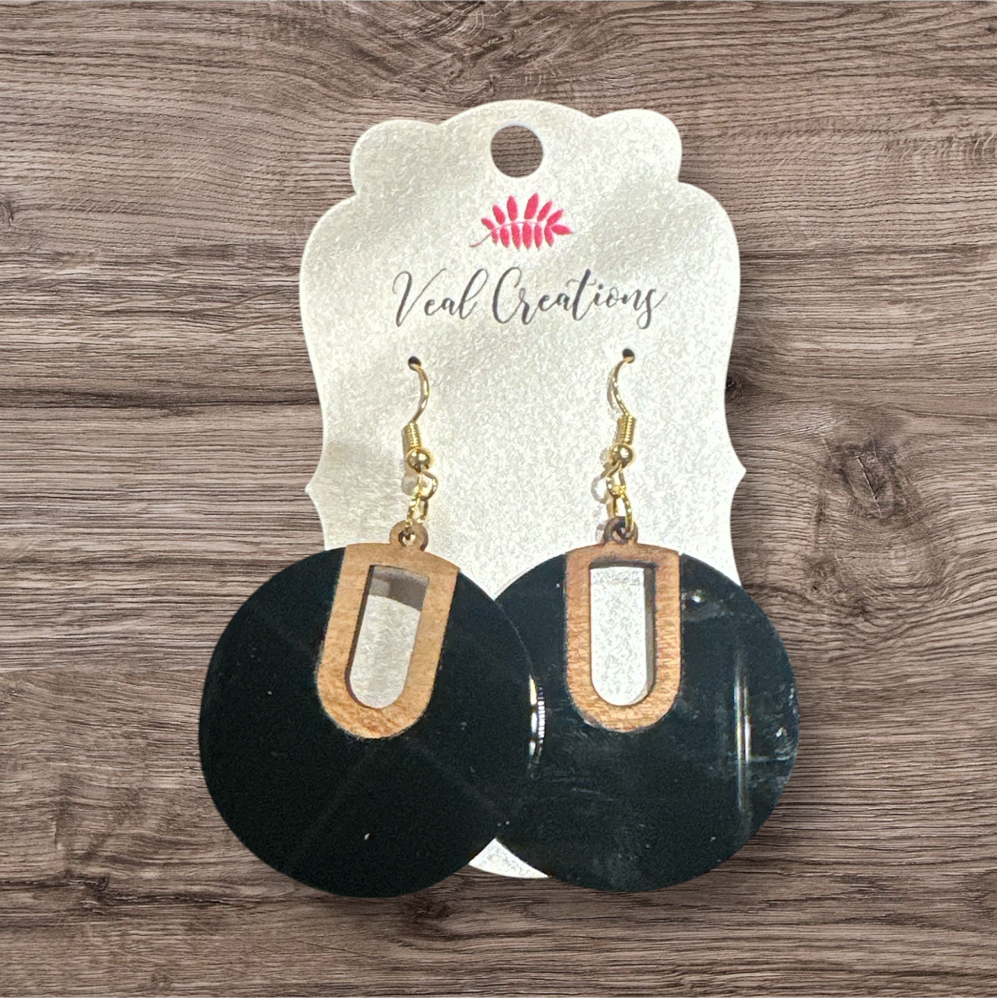 Chic & Timeless – Black Acrylic and Wood Earrings