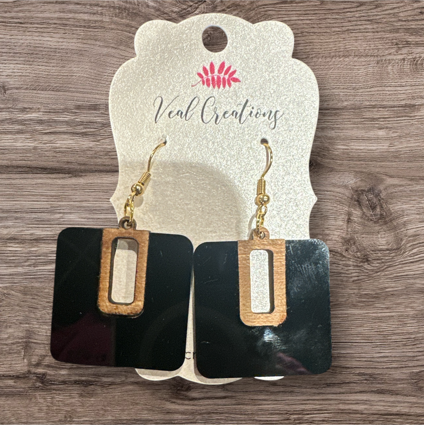 Chic & Timeless – Black Acrylic and Wood Earrings