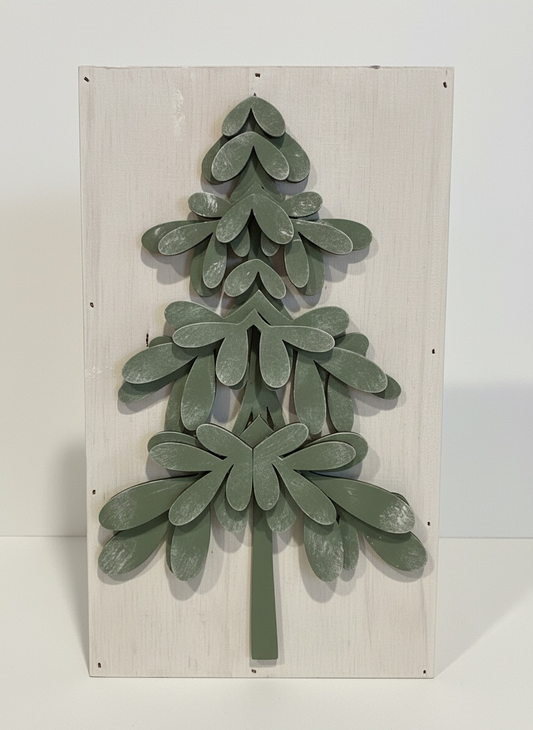 Layered Wooden Evergreen Tree – Rustic Winter Wall Décor