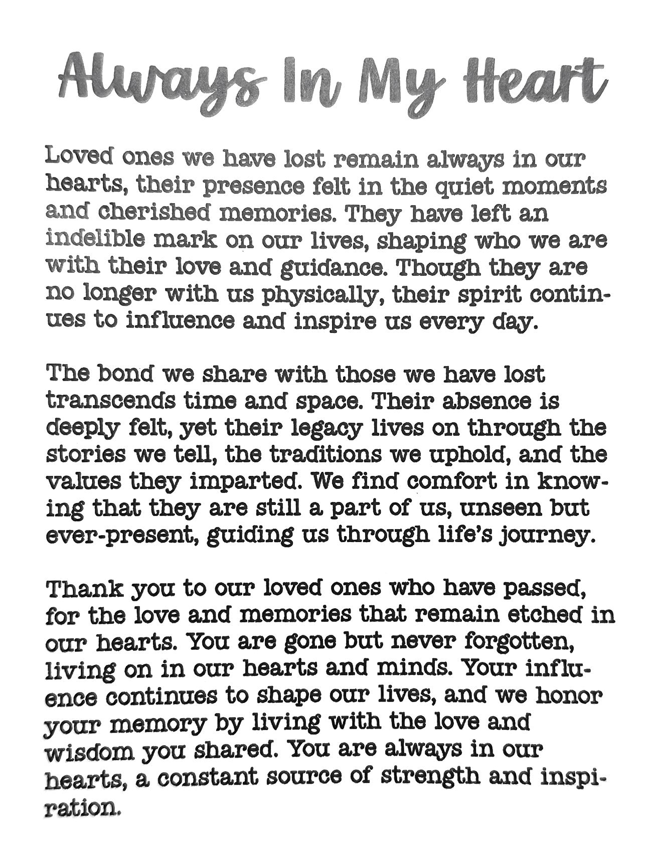 Always In My Heart - Memorial Ornament with Story Card