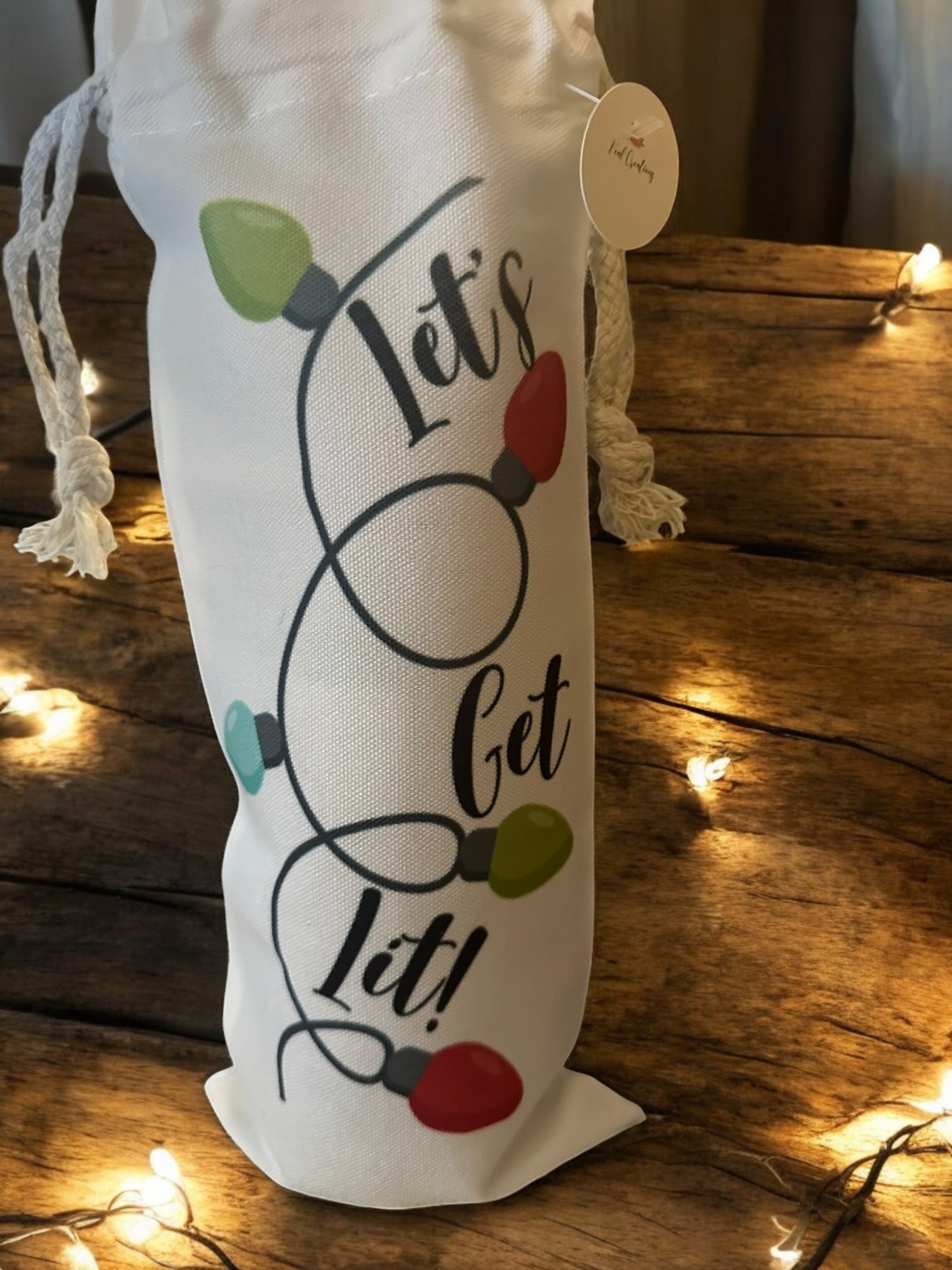 "Let’s Get Lit" Christmas Light String Wine Gift Bag