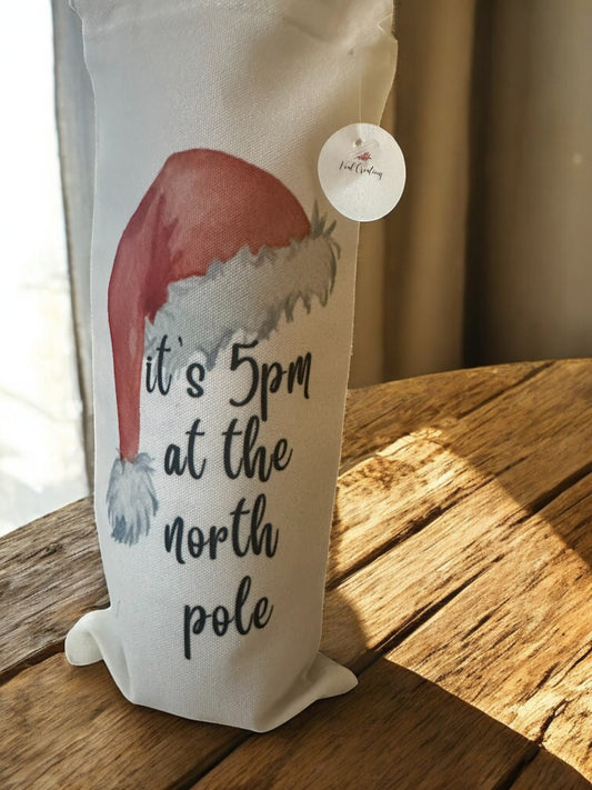 "It's 5pm at the North Pole" Wine Gift Bag