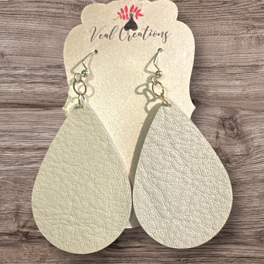 Creme Teardrop Leather Earrings