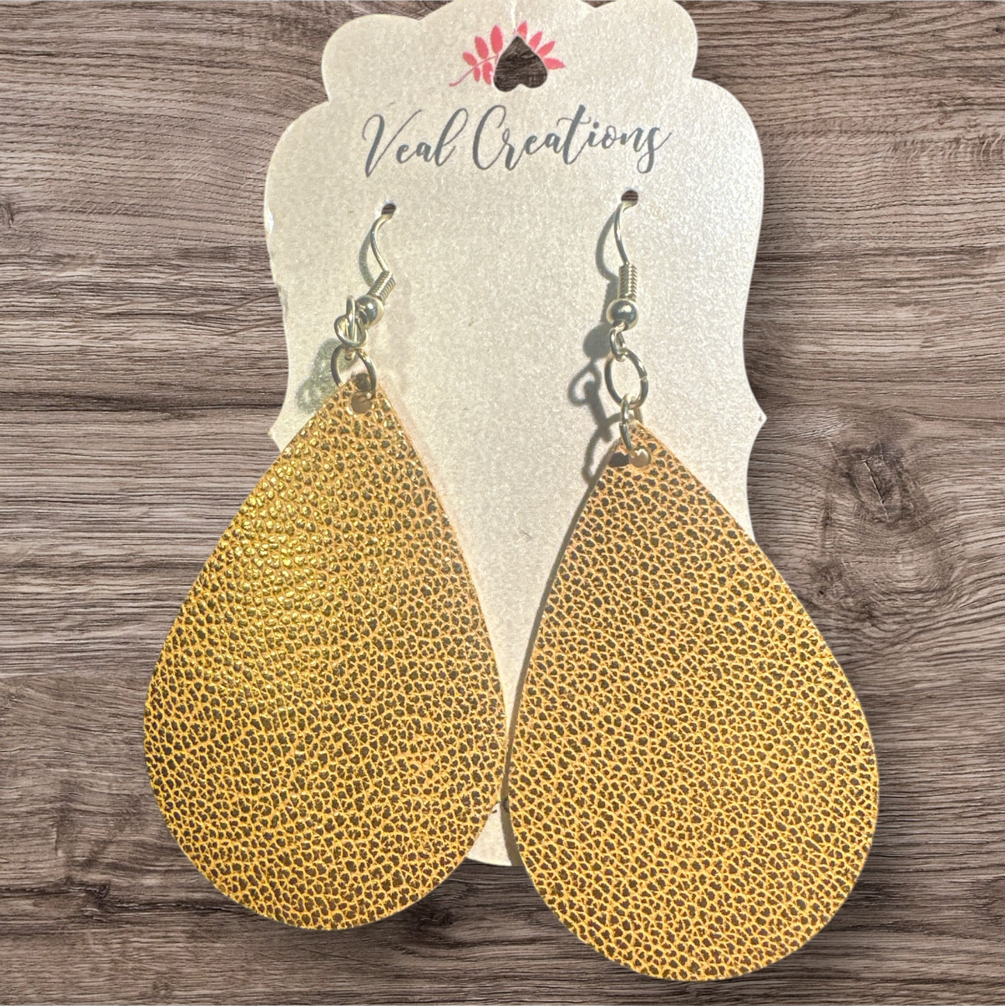 Gold Teardrop Leather Earrings