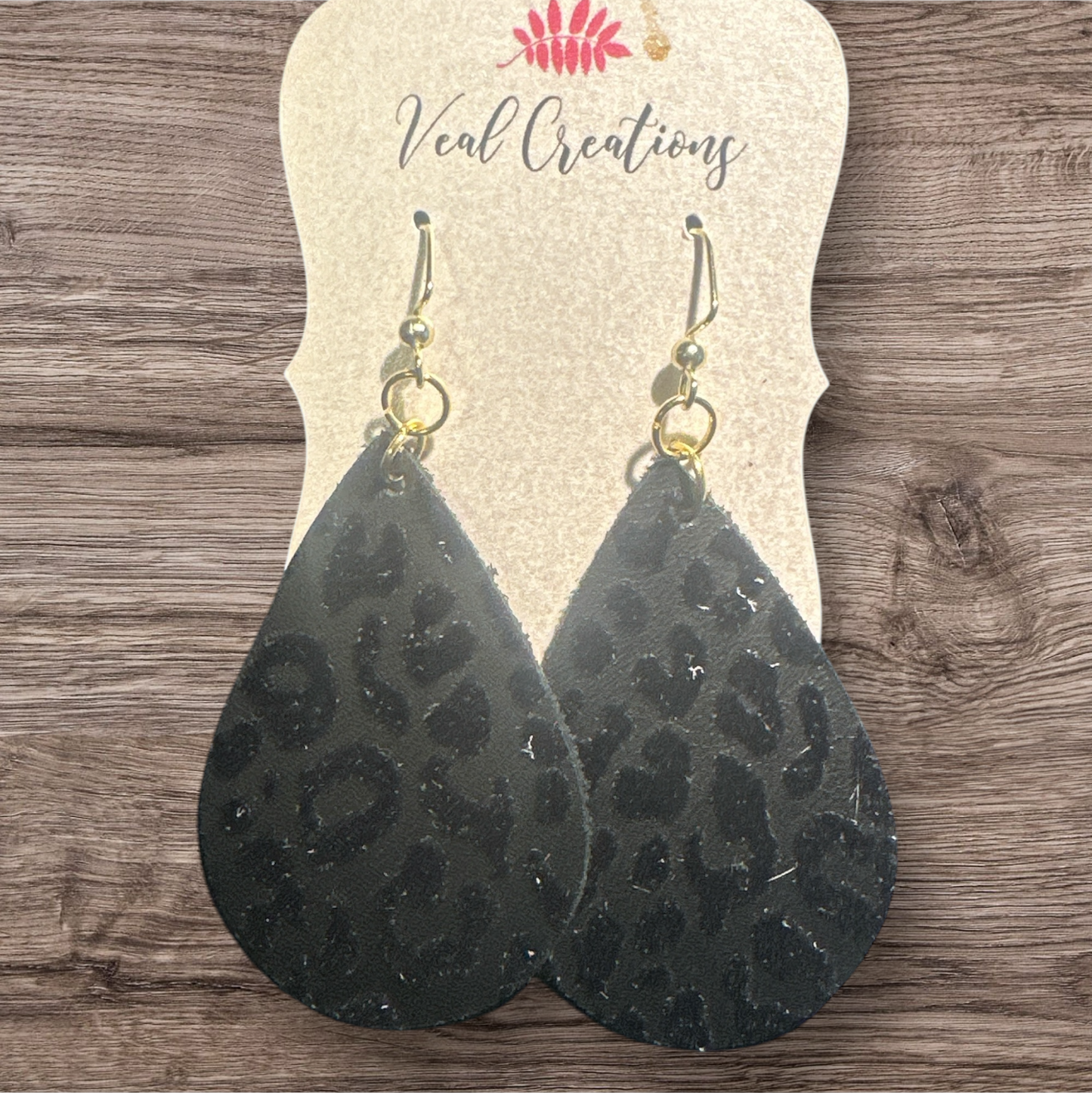 Black Leopard Suede Teardrop Earrings