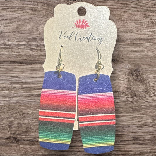 Multi Colored Rounded Rectangle Leather Earrings