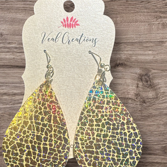 Gold Snake Teardrop Leather Earrings