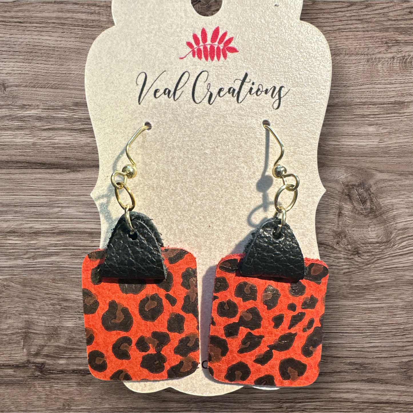 Red & Black Square Leopard earring