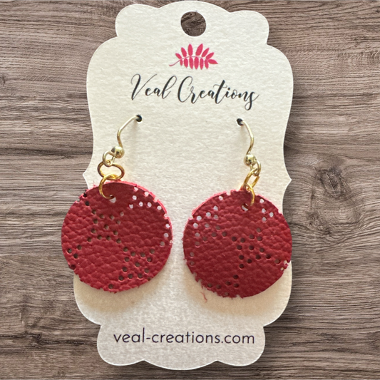 Round Red Leather Earrings