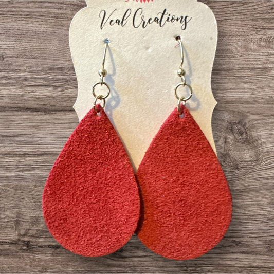 Red SuedeTeardrop Leather Earrings
