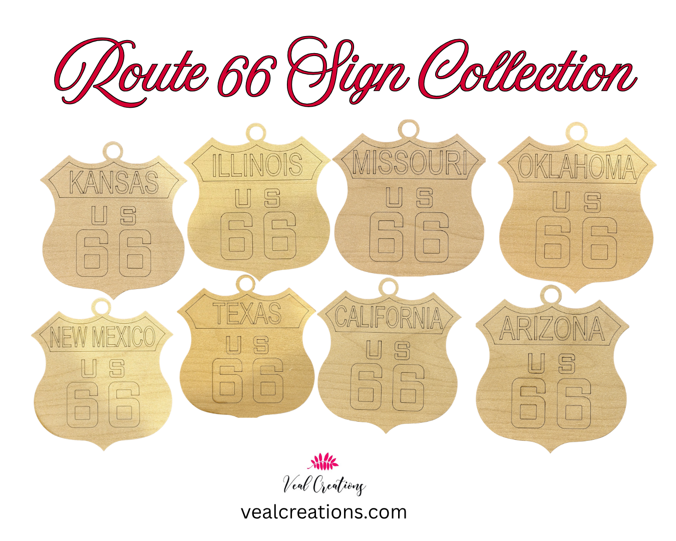 Complete Route 66 Sign Ornament Set | All 8 States | Classic Highway Shield Collection
