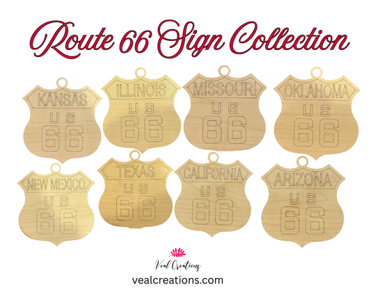 Complete Route 66 Sign Ornament Set | All 8 States | Classic Highway Shield Collection