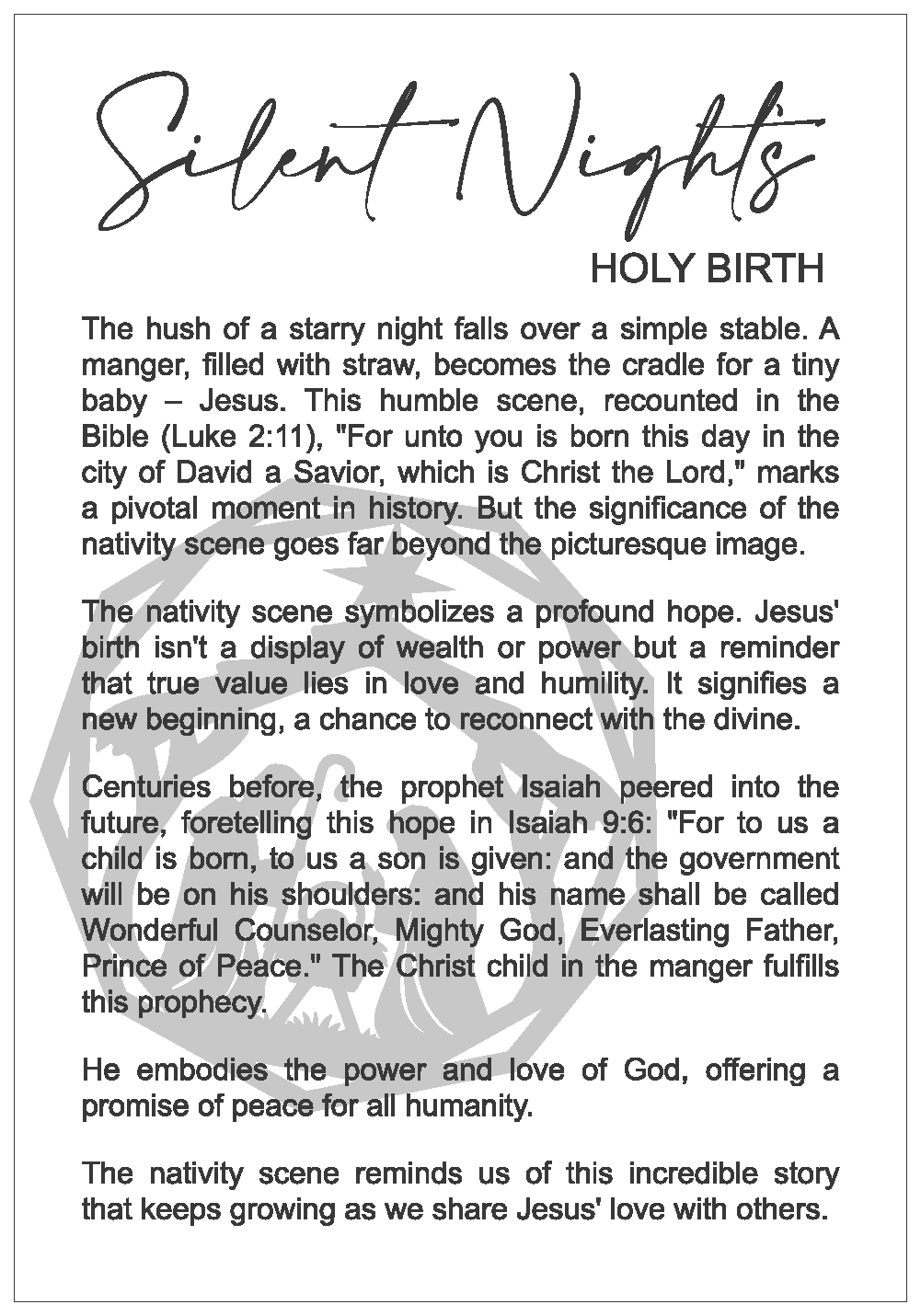 Silent Night's Holy Birth - Nativity Story Card Ornament