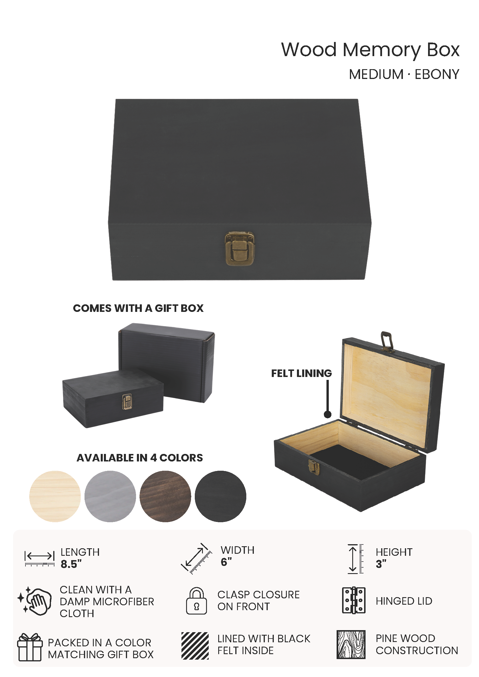 MediumWooden memory box with gift box and color options on a white background.