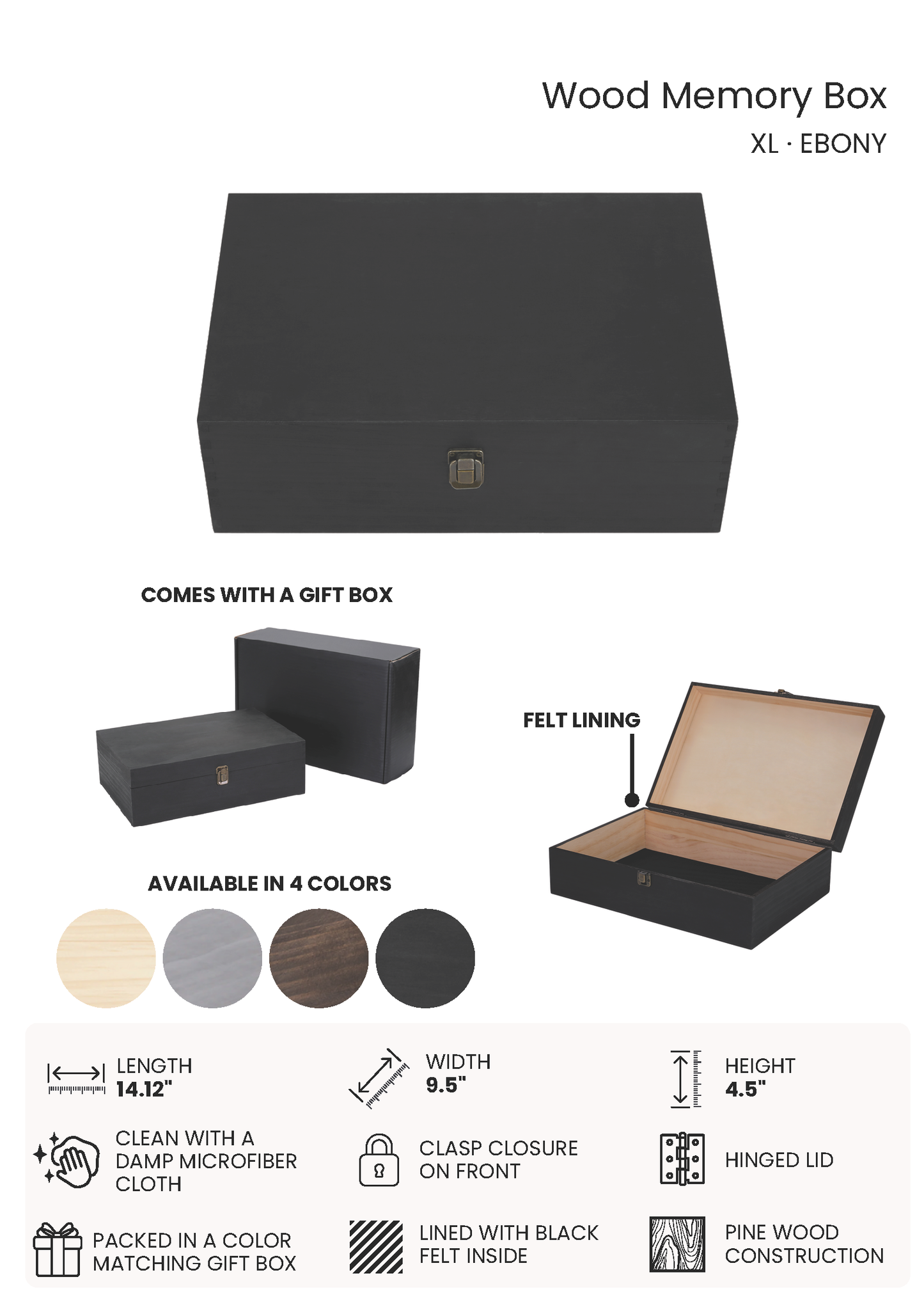 XL Wooden memory box with gift box and color options on a white background.