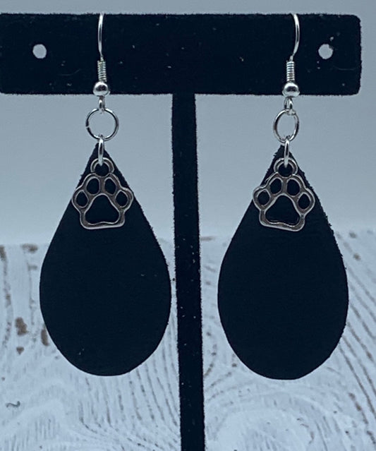 Paw Teardrop Leather Earrings