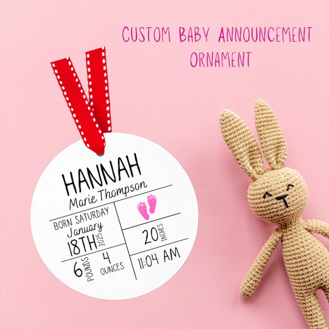 Custom - Ceramic Baby Stats Announcement Ornament