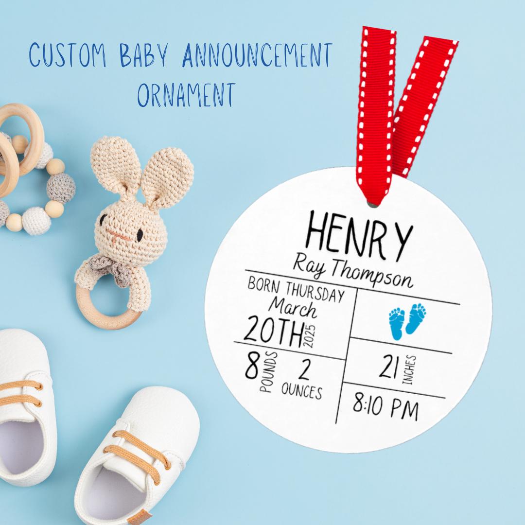 Custom - Ceramic Baby Stats Announcement Ornament