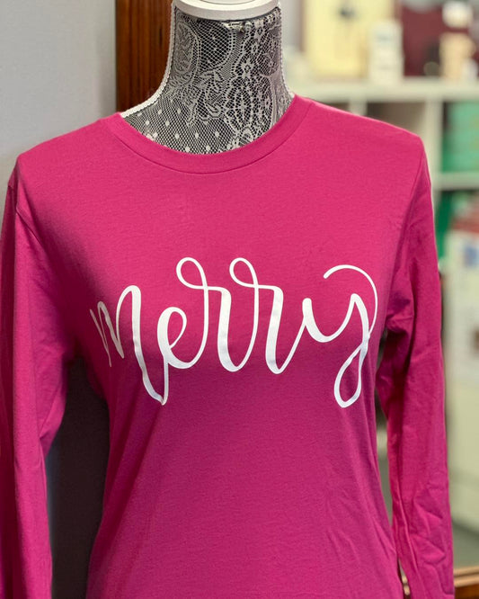 "Merry" Pink Long Sleeve TShirt